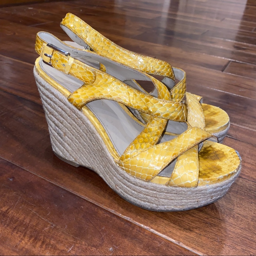 Via Spiga marigold snakeskin espadrille wedges